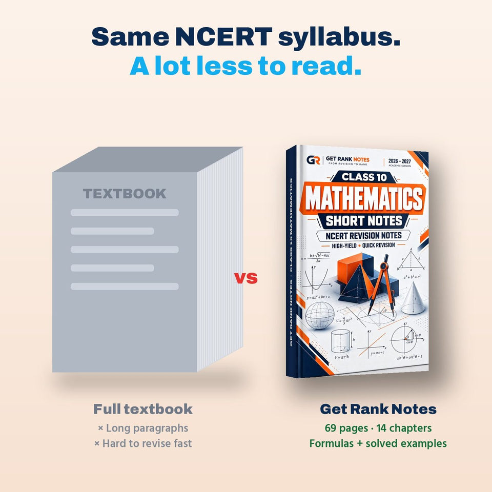 Full Maths textbook compared with the 69-page Get Rank Notes book