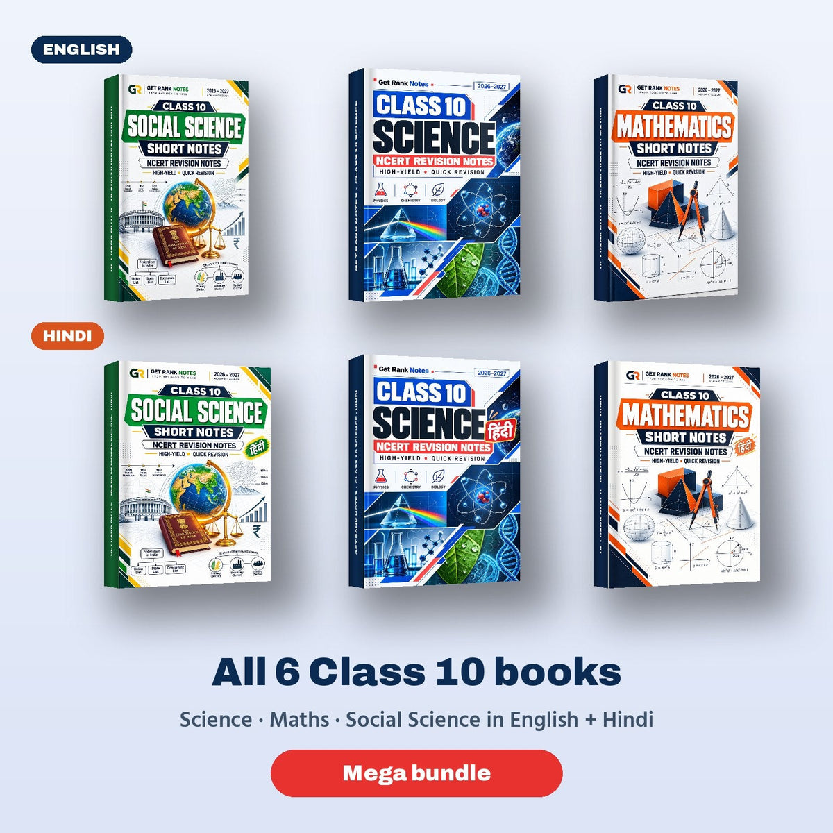 All six Class 10 books, English and Hindi
