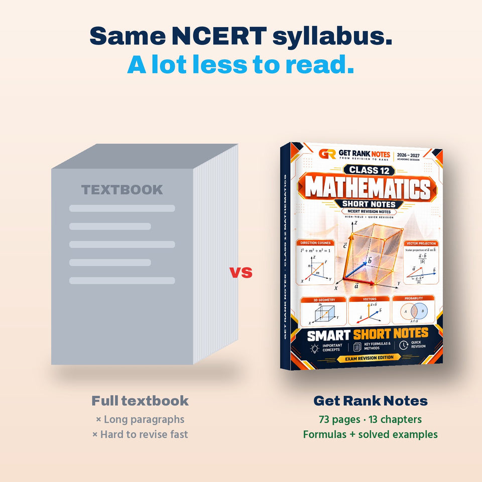 Full Maths textbook compared with the 73-page Get Rank Notes book