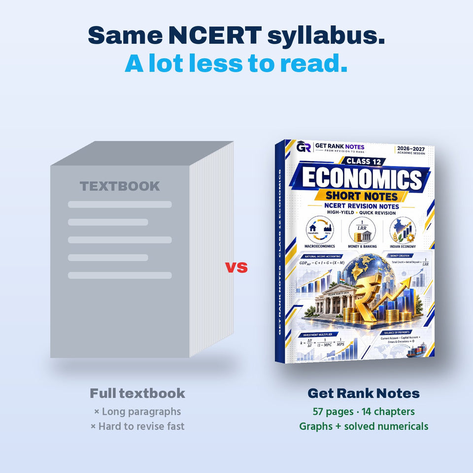Full Economics textbook compared with the 57-page Get Rank Notes book